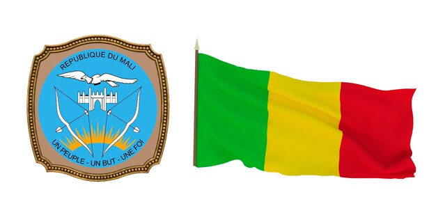 Fondo para editores y diseñadores Fiesta nacional Ilustración 3D Bandera y escudo de Malí