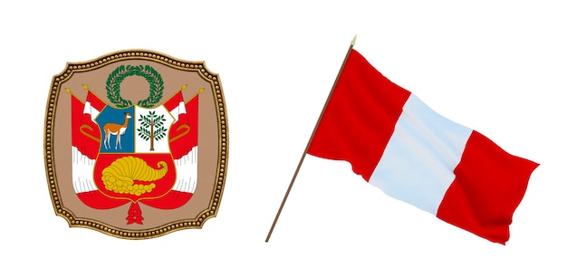 Fondo para editores y diseñadores Fiesta nacional Ilustración 3D Bandera y escudo de Perú