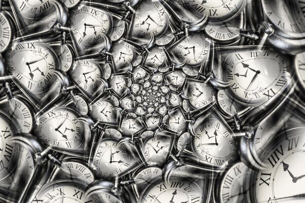 Fondo de efecto Droste con espiral de reloj infinita. Diseño abstracto de conceptos relacionados con el tiempo y la fecha límite.