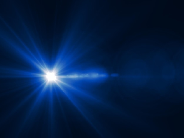 Fondo de efecto de explosión de sol azul Luz de destello de lente azul sobre fondo negro o luz de resplandor de destello de lente