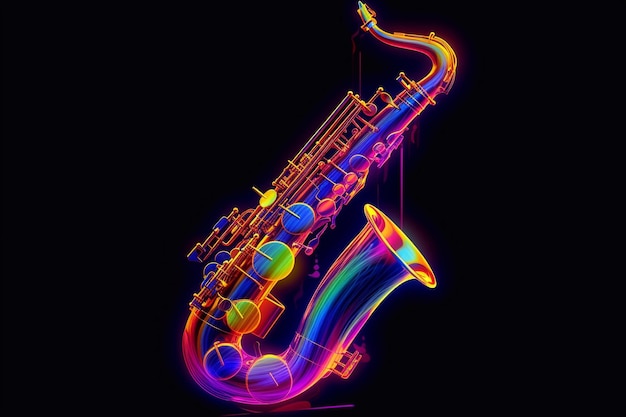 Fondo con efecto de neón de saxofón Concierto de jazz Un cartel de una actuación musical