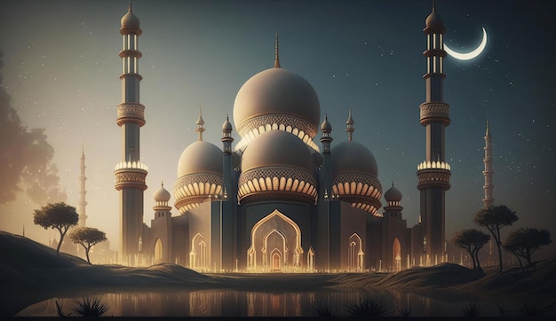 fondo de eid con la mezquita tarjeta de felicitación eid mubarak