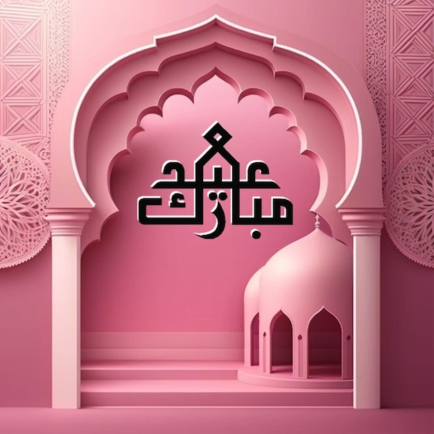 fondo de eid mubarak en color rosa