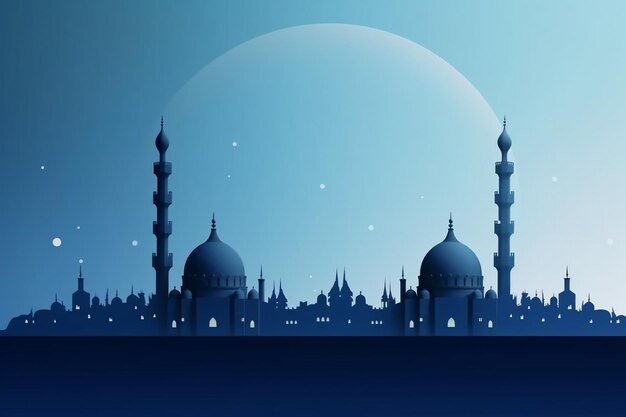 El fondo de Eid Mubarak con la luna azul