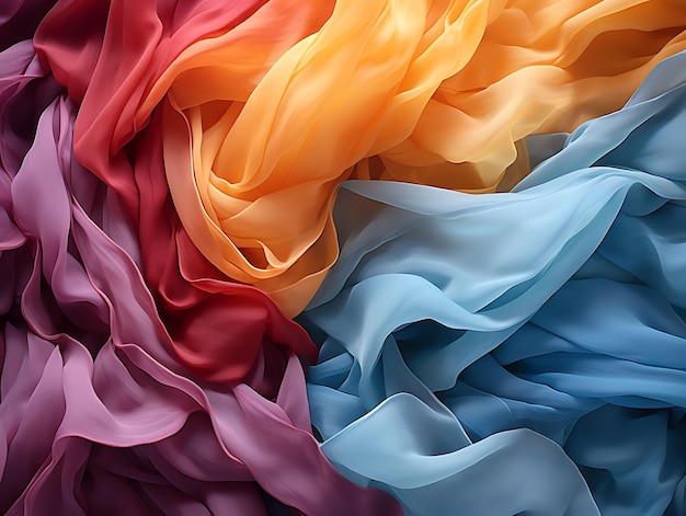 Fondo elegante Sari papel de seda vibrante y en blanco tela de seda colorida Concepto creativo de fondo