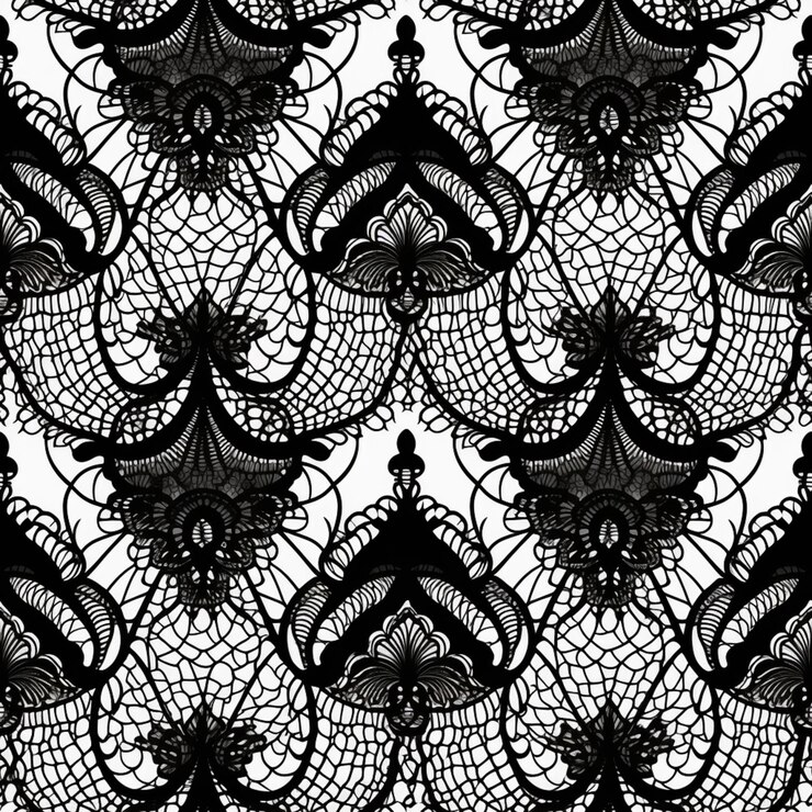 fondo de encaje negro sin costuras con flores y hojas generativo ai