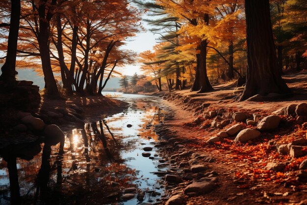 Foto fondo encantadora escapada de otoño explorando los vibrantes colores de la naturaleza en un parque tranquilo