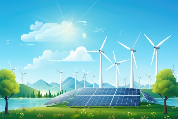 Fondo de energía renovable con energía verde como viento.