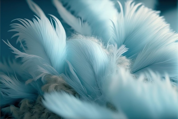 Fondo de enfoque suave de plumas de pájaro en tono azul
