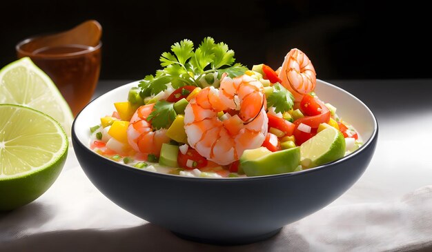 Fondo de ensalada de ceviche de camarones deliciosos IA generativa