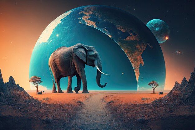 Fondo de ensueño y control de la realidad con elefante Ilustración AI Generative