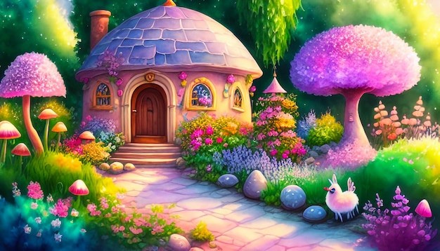 fondo de ensueño de dibujos animados con un paisaje caprichoso de Candy Land usando colores pastel de acuarela