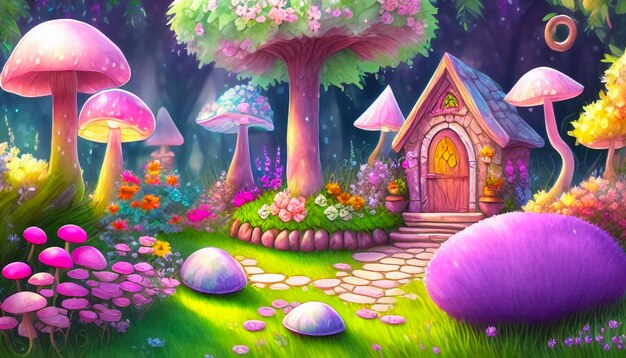 fondo de ensueño de dibujos animados con un paisaje caprichoso de Candy Land usando colores pastel de acuarela