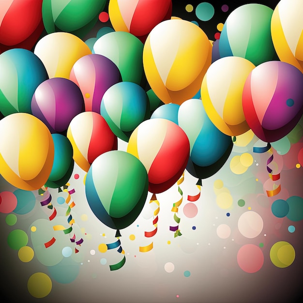 El fondo es un grupo de globos multicolores. Ilustración digital