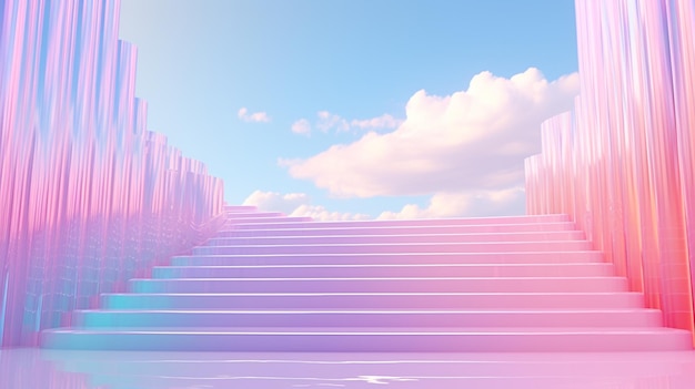 Fondo de escaleras holográficas futuristas abstractas Escaleras futuras espacio de copia de escena 3D generado por Ai