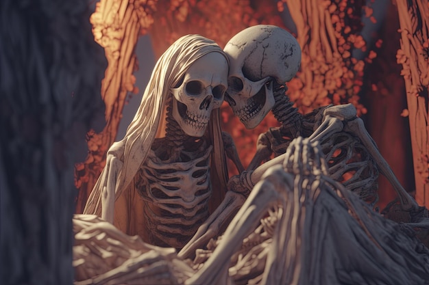 Fondo de escena de esqueleto críptico potente de renderizado 3D