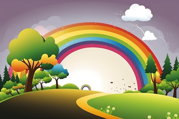 Fondo de escena de parque natural de vector libre con arco iris