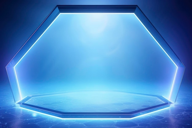 Fondo de escenario azul futurista con patrón geométrico y retroiluminación