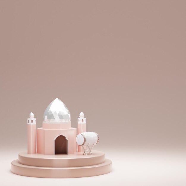 Fondo de escenario islámico 3D. Para eventos religiosos islámicos como Ramadán y Eid al-Fitr