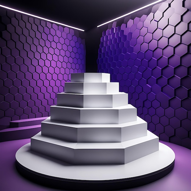 Fondo del escenario del podio hexagonal en 3d