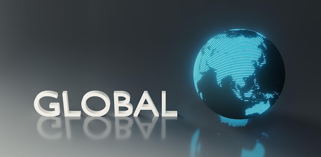 Fondo de esfera terrestre global con representación 3d global de texto