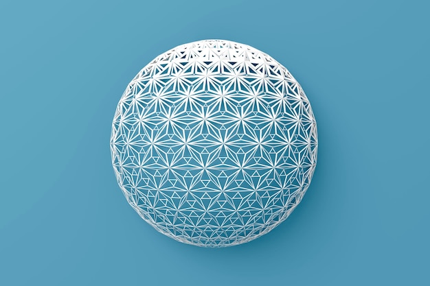 Fondo de esfera tridimensional 3D azul y blanco moderno creativo abstracto con colapso en muchos triángulos diferentes alrededor de la ilustración 3d de capa