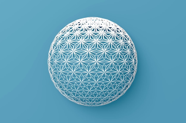 Foto fondo de esfera tridimensional 3d azul y blanco moderno creativo abstracto con colapso en muchos triángulos diferentes alrededor de la ilustración 3d de capa