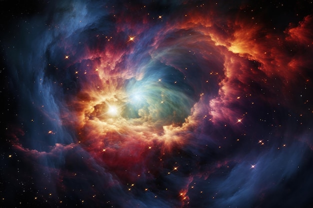 Fondo espacial abstracto que muestra la belleza del universo con fenómenos astrales luminosos, formación de nuevas estrellas en nubes de gas IA generativa