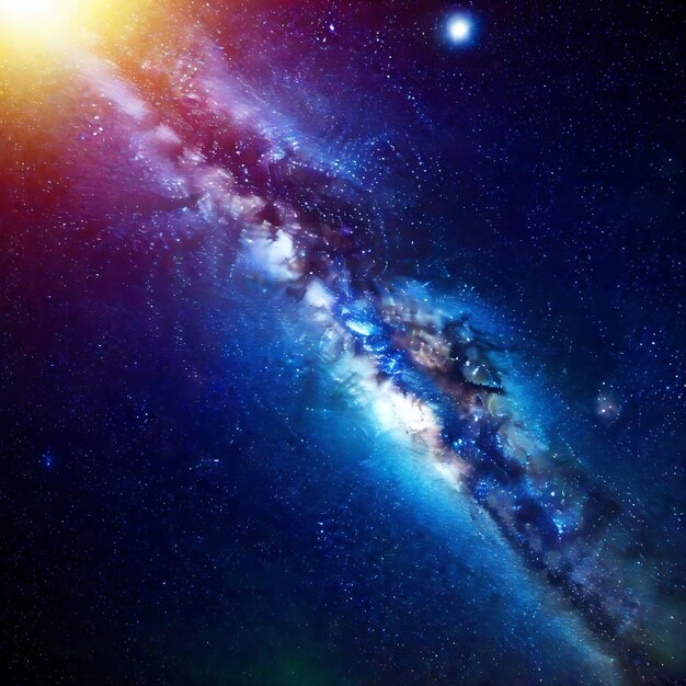 un fondo espacial con un cúmulo de estrellas y una galaxia en forma de estrella en el fondo