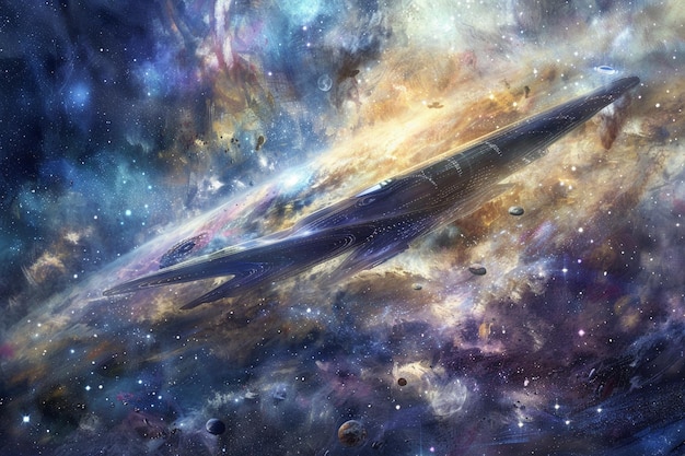 un fondo espacial con una galaxia y una estrella en el medio