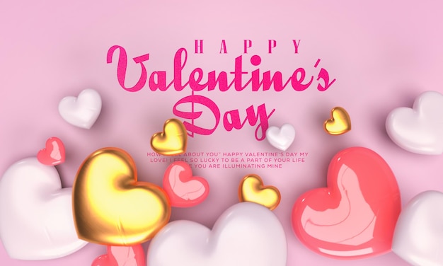 Fondo especial del día de San Valentín con forma de amor 3d en color blanco dorado y rosa