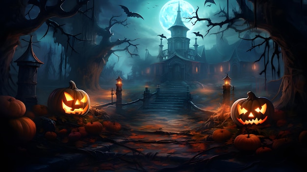 Fondo espeluznante de Halloween y diseño de banner de calabaza de Halloween