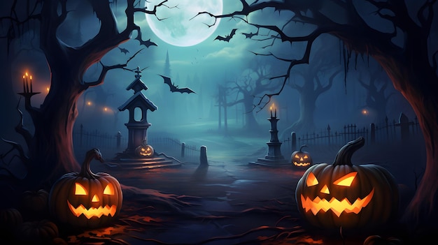 Fondo espeluznante de Halloween y diseño de banner de calabaza de Halloween