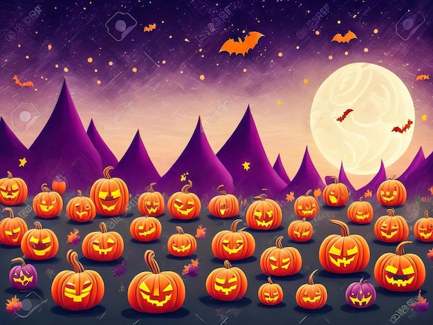 Foto fondo espeluznante de halloween escena de calabazas aterradoras cementerio aterrador en un bosque espeluznante en la oscuridad de octubre