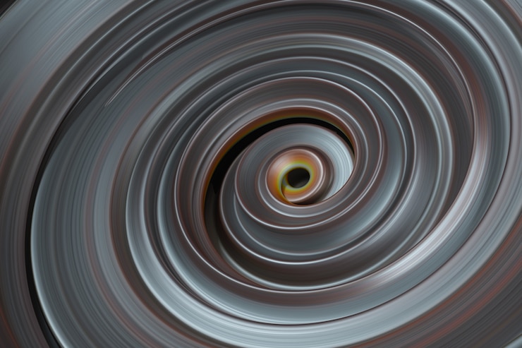 Foto fondo espiral abstracto. vórtice reflectante metálico. fondo de renderizado 3d retorcido.