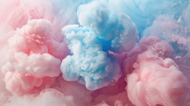 Fondo esponjoso hecho de algodón de azúcar dulce en colores rosa y azul