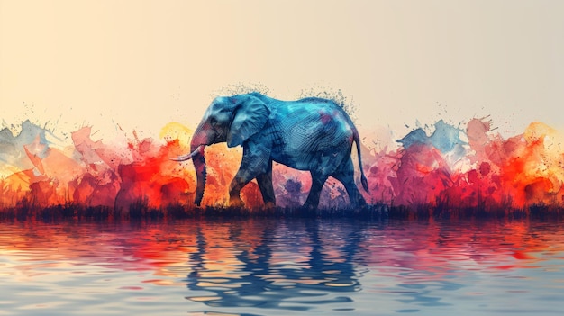 El fondo está salpicado con una ilustración de elefante en acuarela con textura