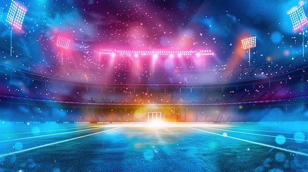 El fondo del estadio de cricket con bandera y trofeo Ilustración de diseño de papel tapiz vectorial