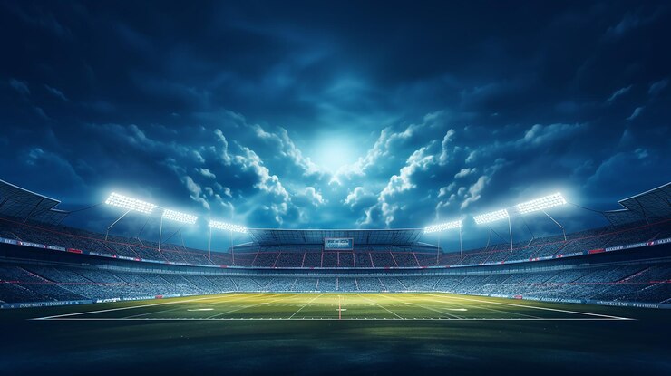 Fondo del estadio de fútbol americano con cielo nocturno nublado