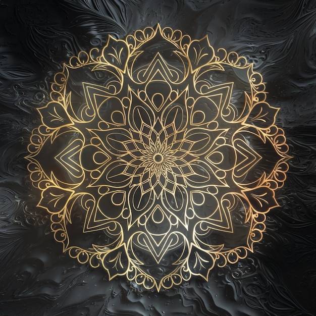 Fondo con estampado de mandala de oro negro