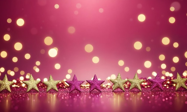 Fondo de estandarte de Navidad Abstracto Pequeñas estrellas brillantes en fondo rosa magenta con bo