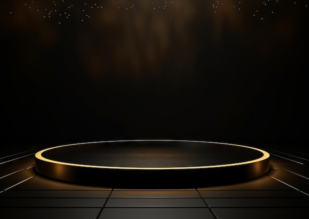 Fondo estético del podio en círculo de oro negro para la exhibición de productos con luz de neón