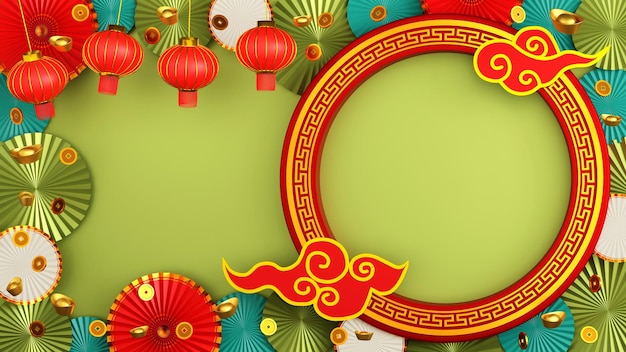Fondo de estilo chino para la presentación del producto muestra la tarjeta de felicitación para el festival chino 3d render