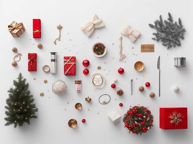 Fondo de estilo de mesa blanca de elementos de feliz Navidad