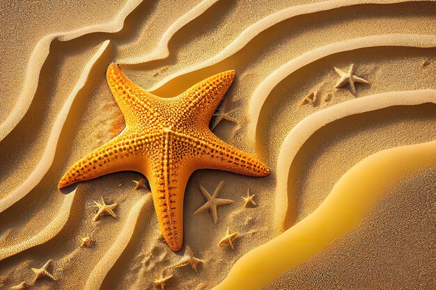 Fondo de estrellas de mar aisladas en la playa dorada Ai generativo