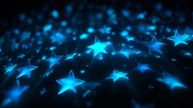 Fondo de estrellas de neón azul brillante