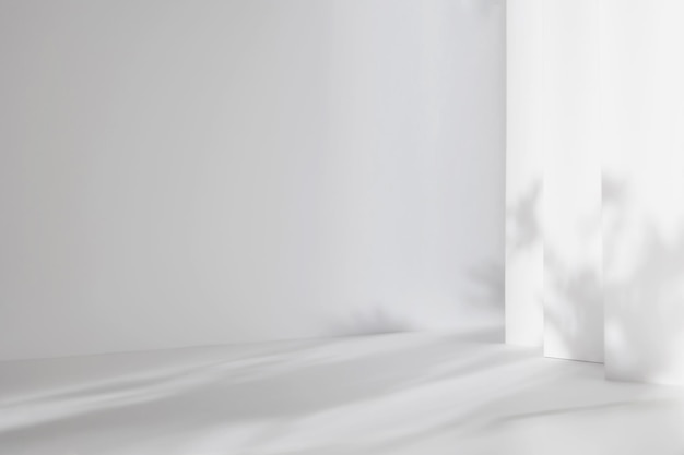 Fondo de estudio 3d blanco abstracto para presentación de producto cosmético Habitación gris vacía con sombras de ventana Mostrar producto con fondo borroso