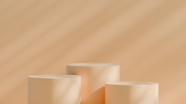 Fondo de estudio amarillo con luz solar y sombras en el suelo renderizado en 3D de estilo minimalista