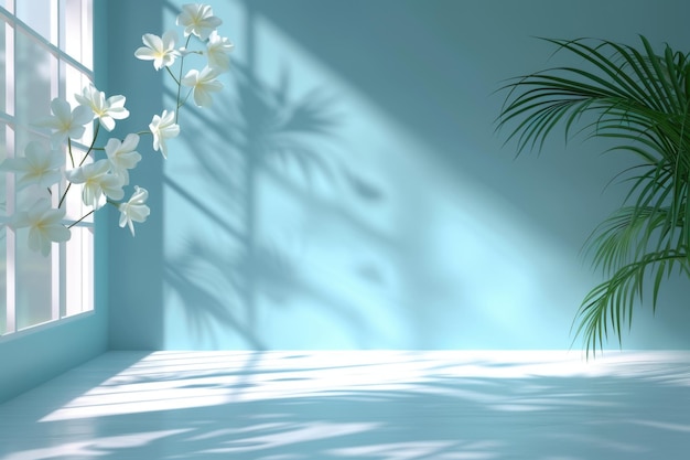 Fondo de estudio azul con gradiente abstracto con sombras de ventanas y espacio de copia