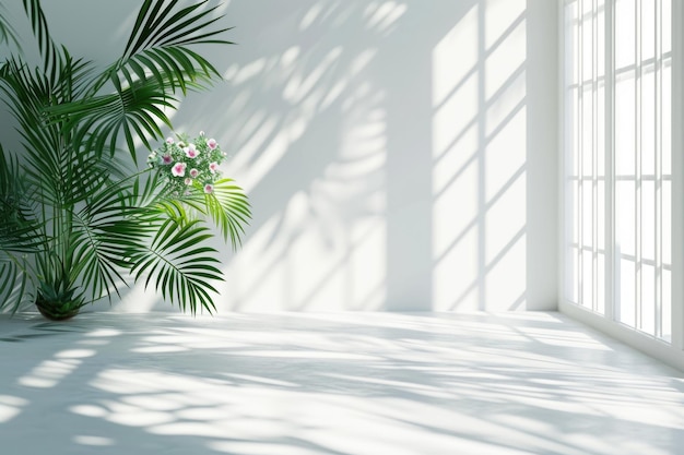 Fondo de estudio blanco abstracto con sombras de ventana y espacio de copia